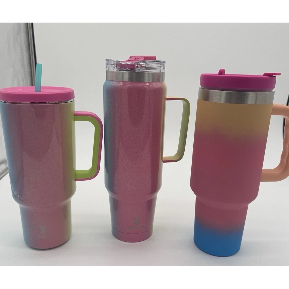 Rainbow Insulated Tumbler‎ Lot Of 3 Meoky Ozark Trail Handled Cups 40oz